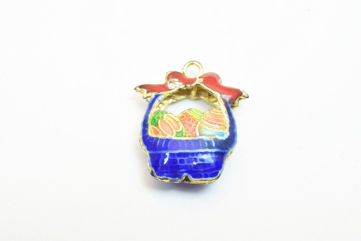 3 PCs Easter Egg Basket Cloisonne Pendant Beads Size 23x19mm Thickness 5mm Jump Ring Size 2mm Enamel Design Charm For Jewe...