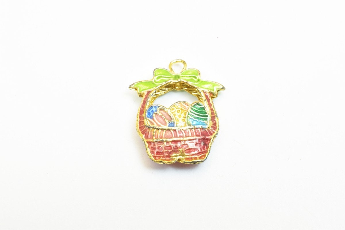 3 PCs Easter Egg Basket Cloisonne Pendant Beads Size 23x19mm Thickness 5mm Jump Ring Size 2mm Enamel Design Charm For Jewe...