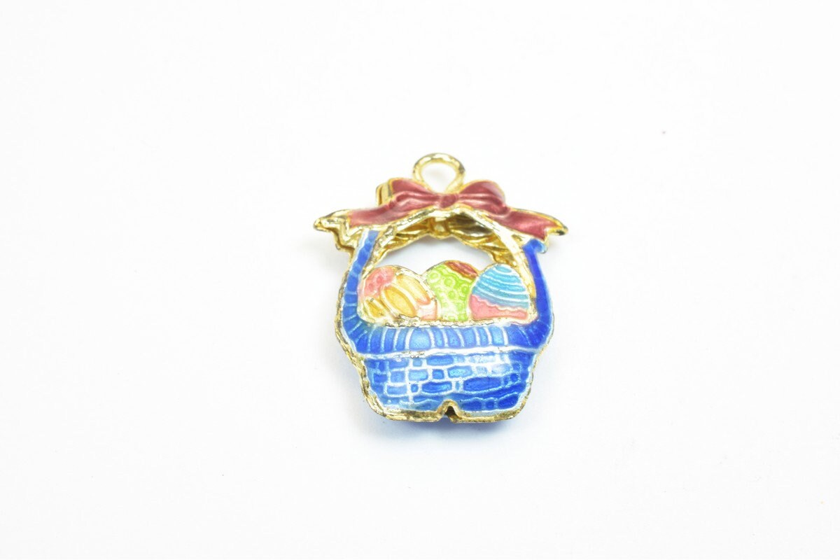 3 PCs Easter Egg Basket Cloisonne Pendant Beads Size 23x19mm Thickness 5mm Jump Ring Size 2mm Enamel Design Charm For Jewe...