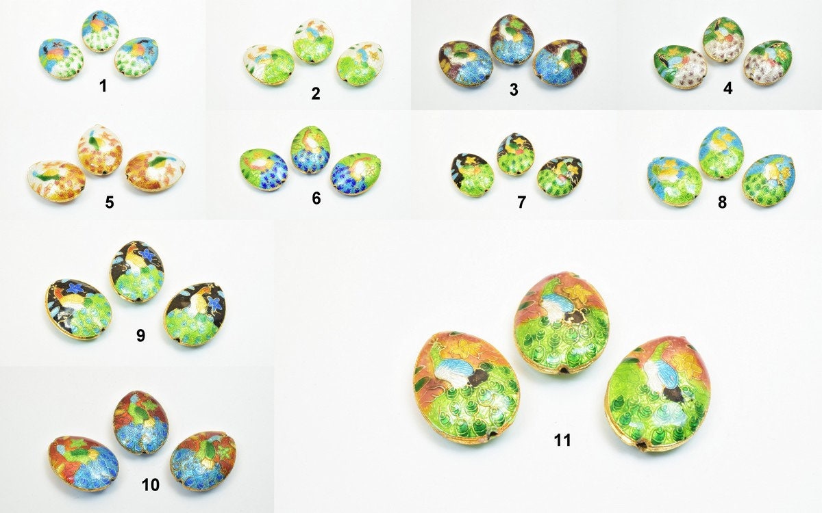 3 PCs Peacock Oval Cloisonne Pendant Beads Size 25x18mm Thickness 5mm Hole Size 1mm Enamel Design Sweater Chain Charm For...