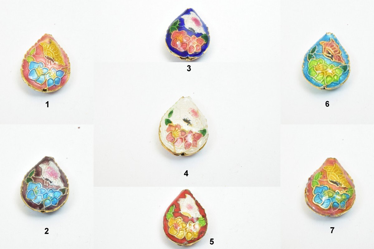 3 PCs Flower Tear Drop Cloisonne Pendant Beads Size 20x15mm Thickness 5mm Hole Size 1mm Enamel Design Sweater Chain Charm...
