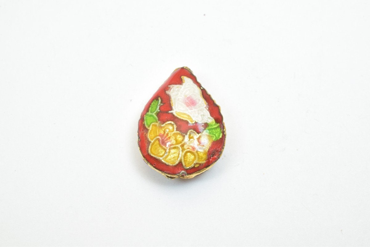 3 PCs Flower Tear Drop Cloisonne Pendant Beads Size 20x15mm Thickness 5mm Hole Size 1mm Enamel Design Sweater Chain Charm...