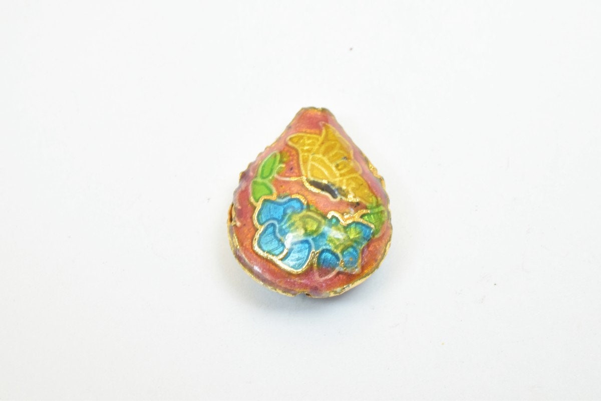 3 PCs Flower Tear Drop Cloisonne Pendant Beads Size 20x15mm Thickness 5mm Hole Size 1mm Enamel Design Sweater Chain Charm...