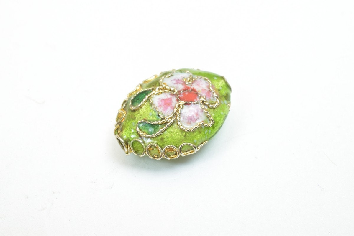 5PCs Mixed Flower Oval Cloisonne Pendant Beads Size 15x12mm Thickness 7mm Hole Size 1mm Enamel Design Sweater Chain Charm...
