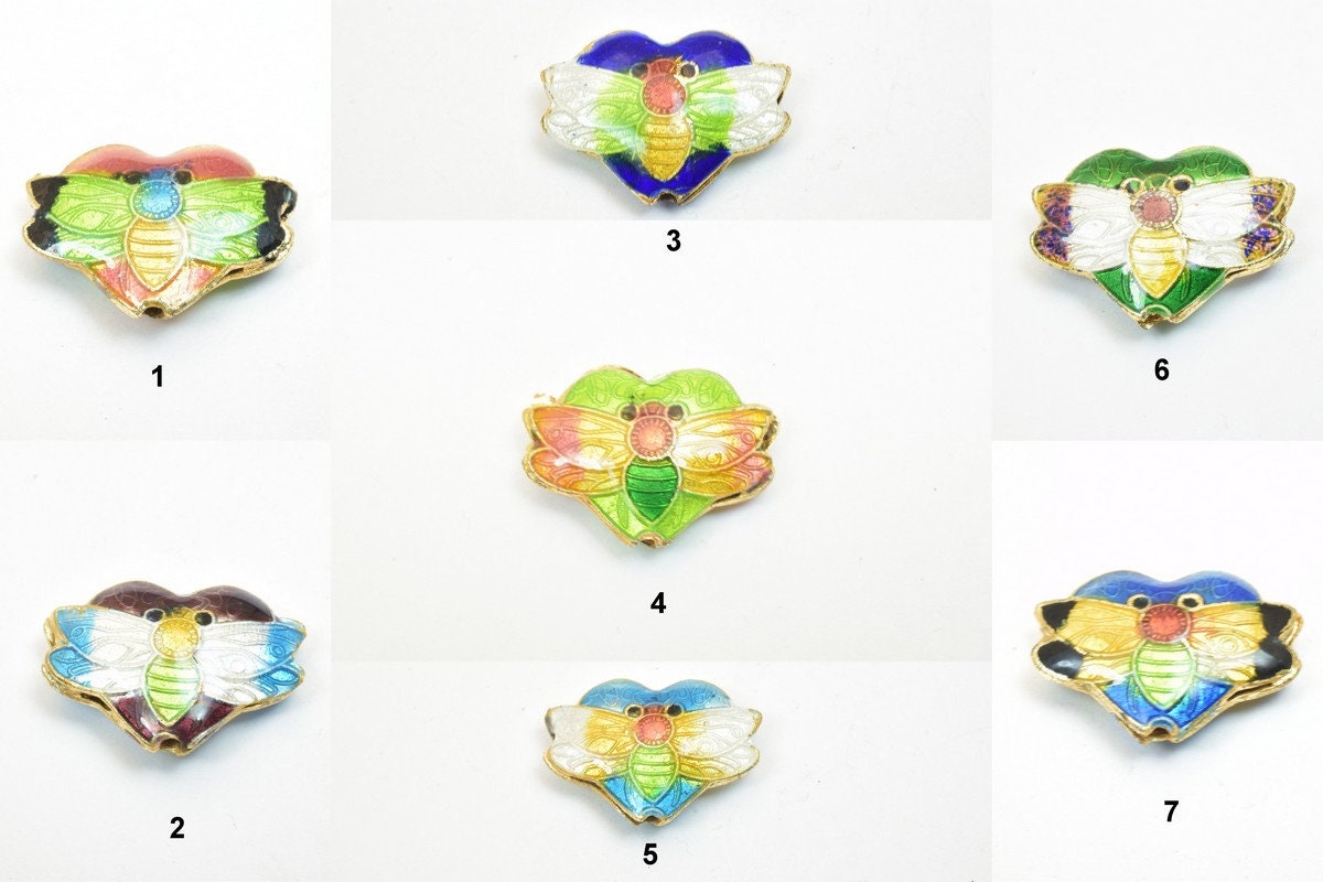 3 PCs ButterFly Heart Cloisonne Pendant Beads Size 15x20mm Thickness 5mm Hole Size 1mm Enamel Design Charm For Jewelry Mak...