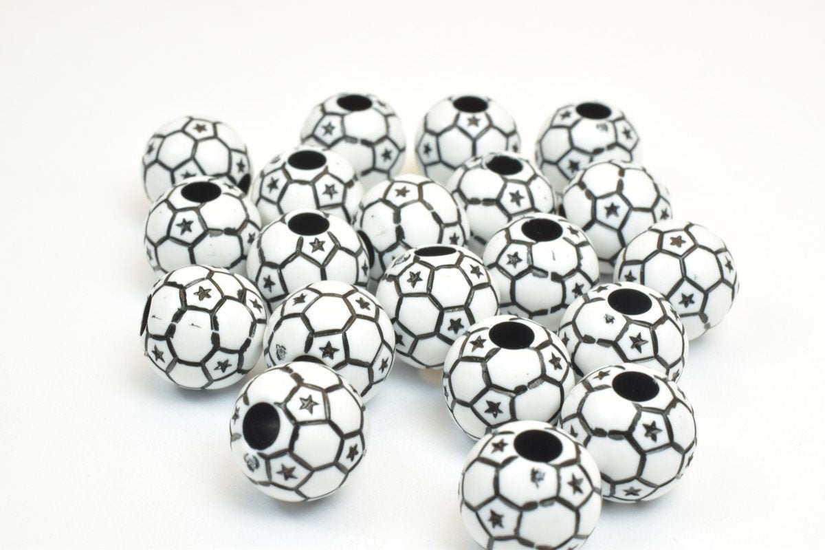 25 PCs Soccer Ball Beads Plastic Acrylic Beads Round Beads Size 12mm With Big Hole Size 3mm For Jewelry Making jewelry mak...