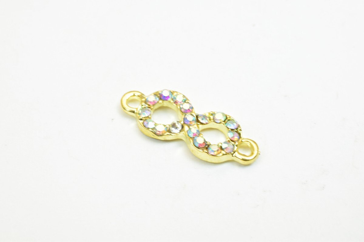 4 PCs Infinity Rhinestone Connector Charm Pave Beads Findings Size 20x7mm Thickness 2.5mm 2 Jump Rings 1mm For Jewelry Mak...