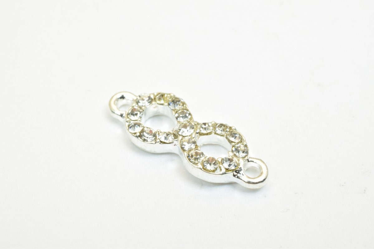 4 PCs Infinity Rhinestone Connector Charm Pave Beads Findings Size 20x7mm Thickness 2.5mm 2 Jump Rings 1mm For Jewelry Mak...