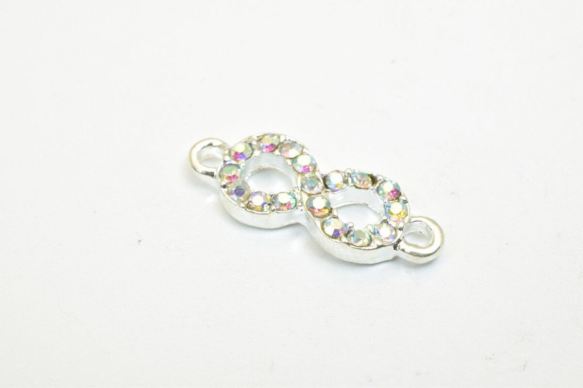 4 PCs Infinity Rhinestone Connector Charm Pave Beads Findings Size 20x7mm Thickness 2.5mm 2 Jump Rings 1mm For Jewelry Mak...
