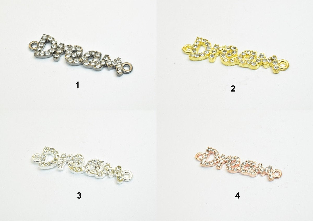 4 PCs Dream Rhinestone Connector Charm Pave Beads Findings Size 40x9mm Thickness 3mm 2 Jump Rings 1mm For Jewelry Making j...