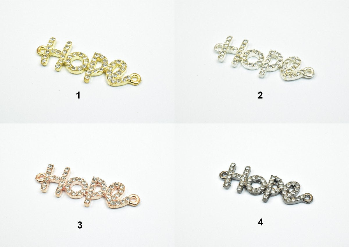 4 PCs Hope Rhinestone Connector Pendant Charm Pave Beads Finding Size 13.5x40mm Thickness 3mm 2 Jump Rings 1mm For Jewelry...