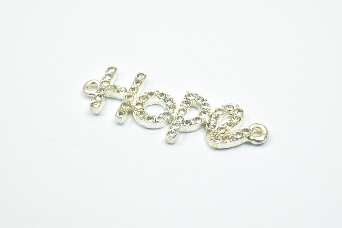 4 PCs Hope Rhinestone Connector Pendant Charm Pave Beads Finding Size 13.5x40mm Thickness 3mm 2 Jump Rings 1mm For Jewelry...