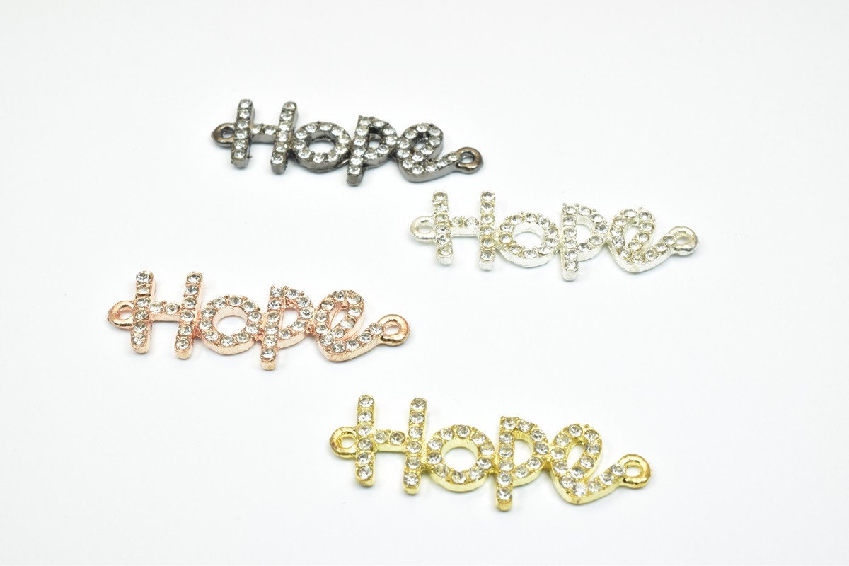 4 PCs Hope Rhinestone Connector Pendant Charm Pave Beads Finding Size 13.5x40mm Thickness 3mm 2 Jump Rings 1mm For Jewelry...