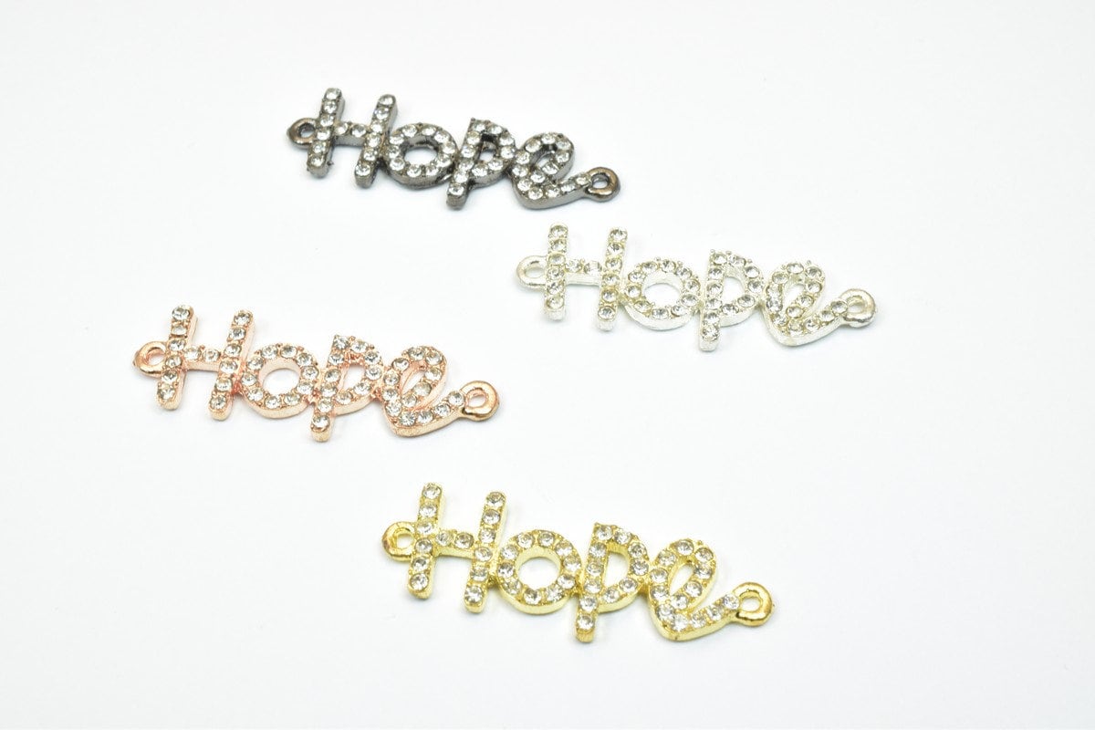 4 PCs Hope Rhinestone Connector Pendant Charm Pave Beads Finding Size 13.5x40mm Thickness 3mm 2 Jump Rings 1mm For Jewelry...