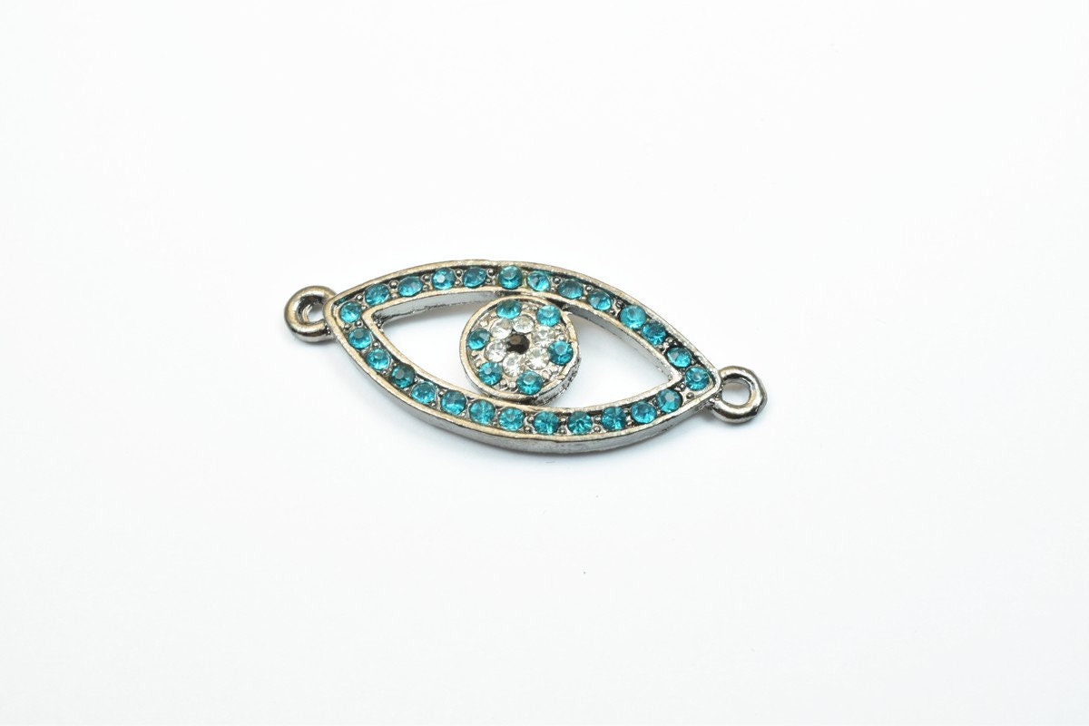2 PCs Evil Eye Pave Crystal Rhinestone Spacer Connector Beads Size 38x15mm 2 Jump Rings Size 1mm Thickness 3mm Charm Penda...