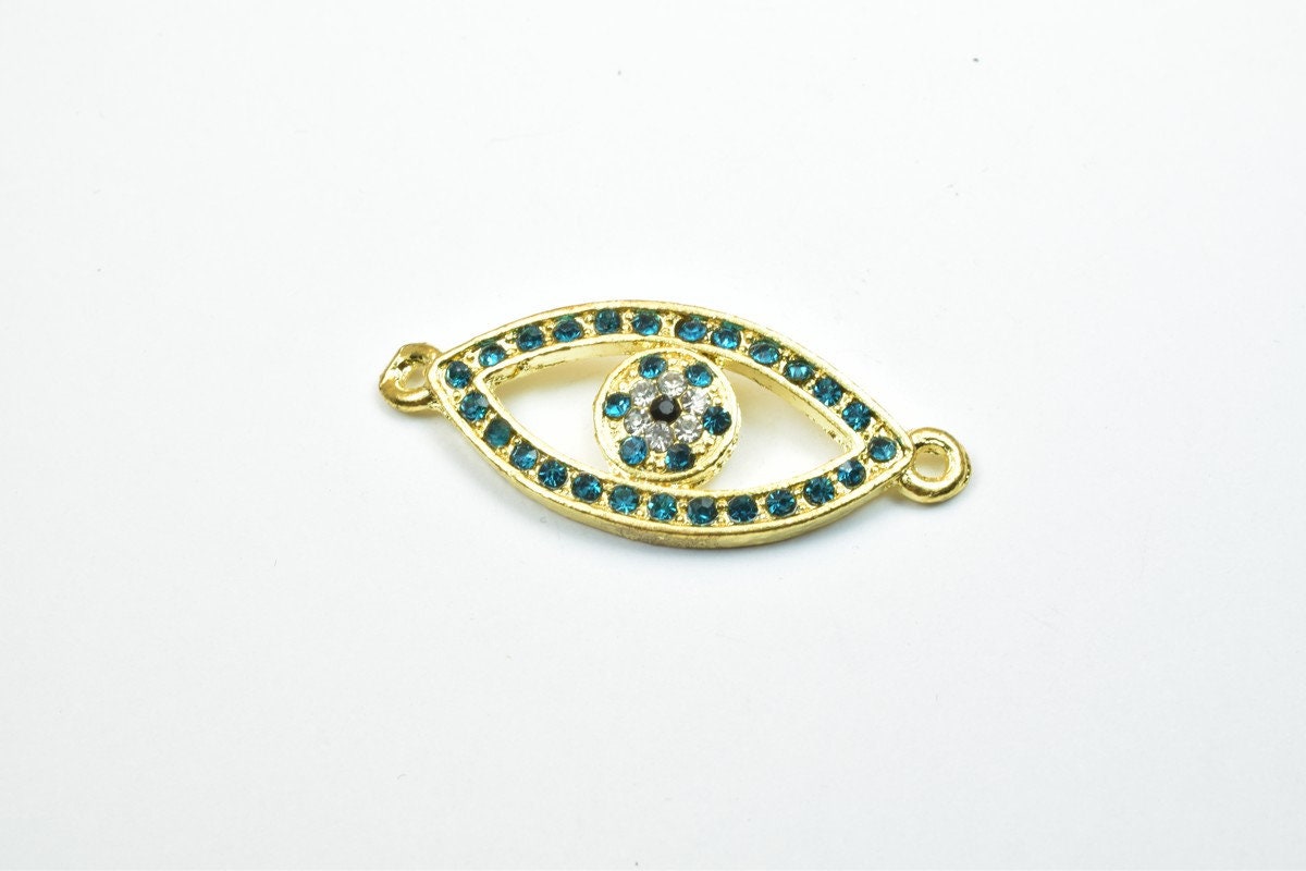 2 PCs Evil Eye Pave Crystal Rhinestone Spacer Connector Beads Size 38x15mm 2 Jump Rings Size 1mm Thickness 3mm Charm Penda...