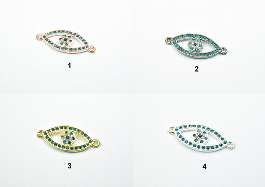 2 PCs Evil Eye Pave Crystal Rhinestone Spacer Connector Beads Size 38x15mm 2 Jump Rings Size 1mm Thickness 3mm Charm Penda...