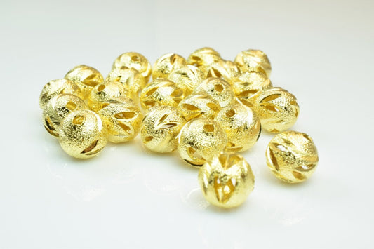 100 PCs Gold Plated Carved Round Beads 8mm 10mm Diamond Cut jewelry making supplies - detail image 2