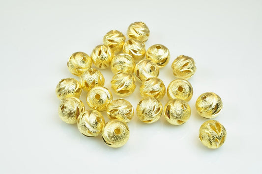100 PCs Gold Plated Carved Round Beads 8mm 10mm Diamond Cut jewelry making supplies