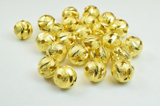 100 PCs Gold Plated Carved Round Beads 8mm/10mm Diamond Cut jewelry making supplies - detail image 2