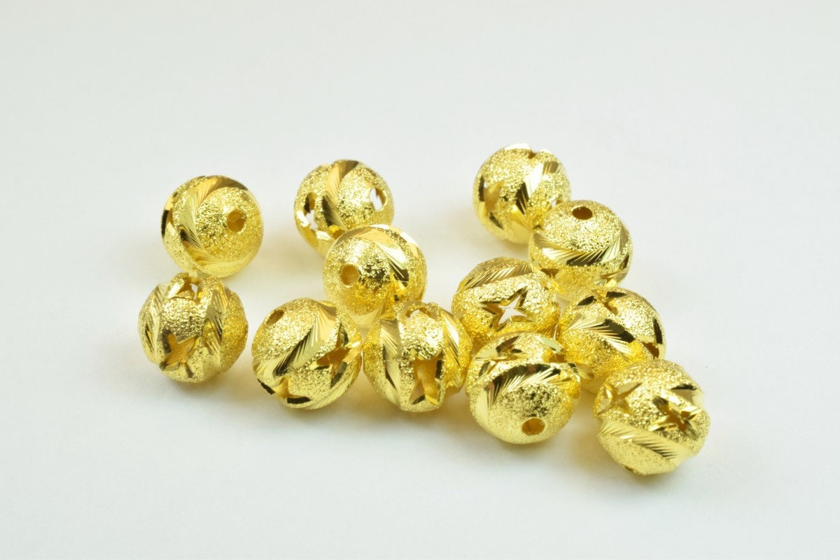 100 PCs Gold Plated Carved Round Beads 8mm/10mm Diamond Cut jewelry making supplies - detail image 3
