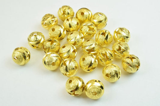 100 PCs Gold Plated Carved Round Beads 8mm/10mm Diamond Cut jewelry making supplies