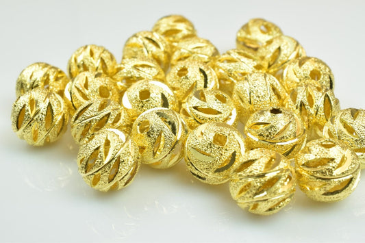 100 PCs Gold Plated Carved Round Beads 8mm/10mm Diamond Cut jewelry making supplies