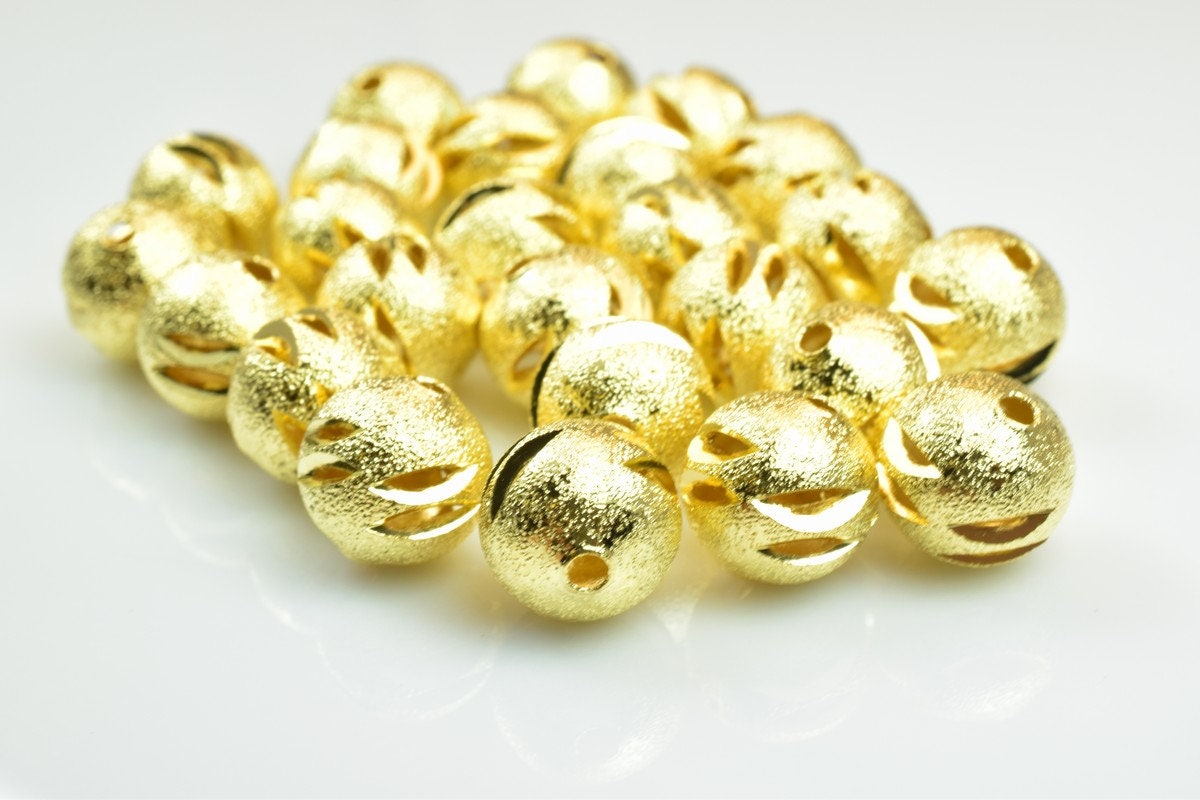 100 PCs Gold Plated Carved Round Beads 6mm/8mm/10mm Diamond Cut jewelry making supplies - detail image 5