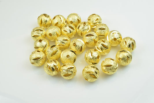 100 PCs Gold Plated Carved Round Beads 10mm Diamond Cut jewelry making supplies - detail image 2