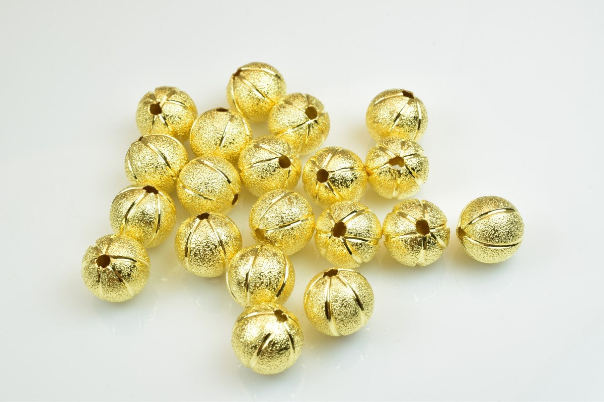 100 PCs Gold Plated Carved Round Beads 8mm/10mm Diamond Cut jewelry making supplies - detail image 2