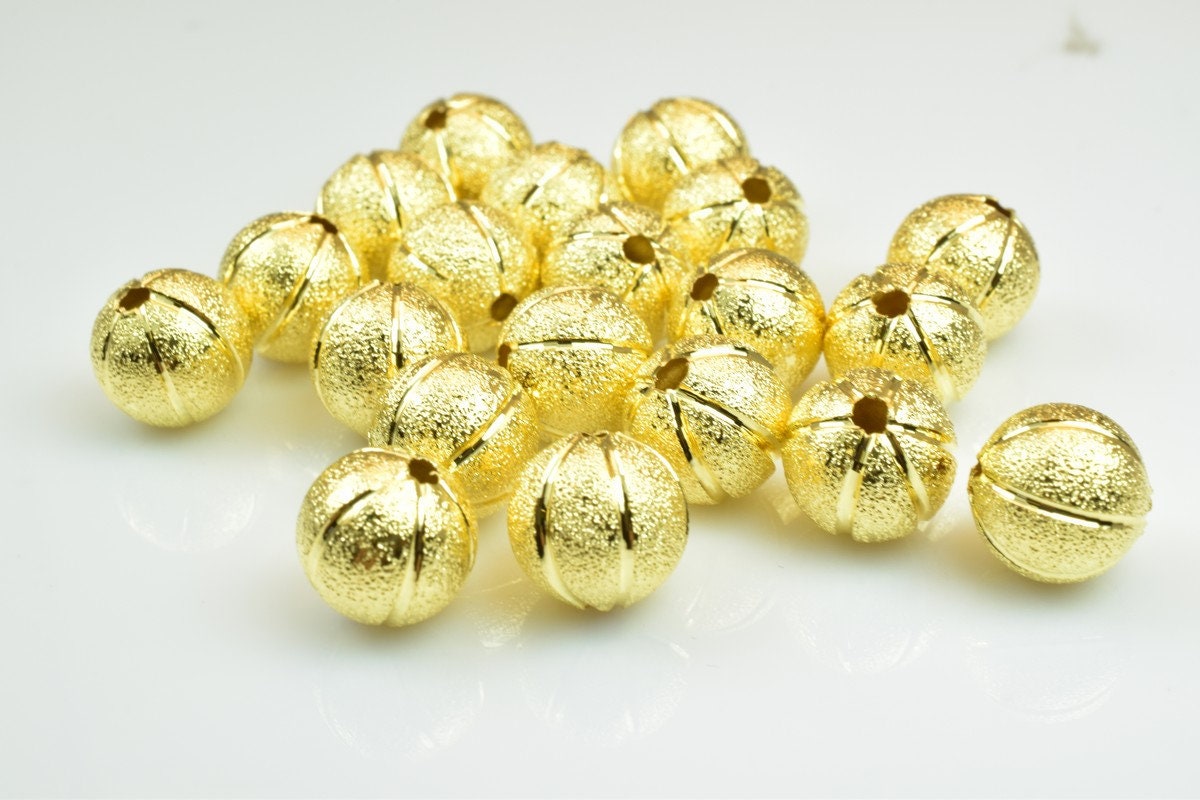 100 PCs Gold Plated Carved Round Beads 8mm/10mm Diamond Cut jewelry making supplies - detail image 4