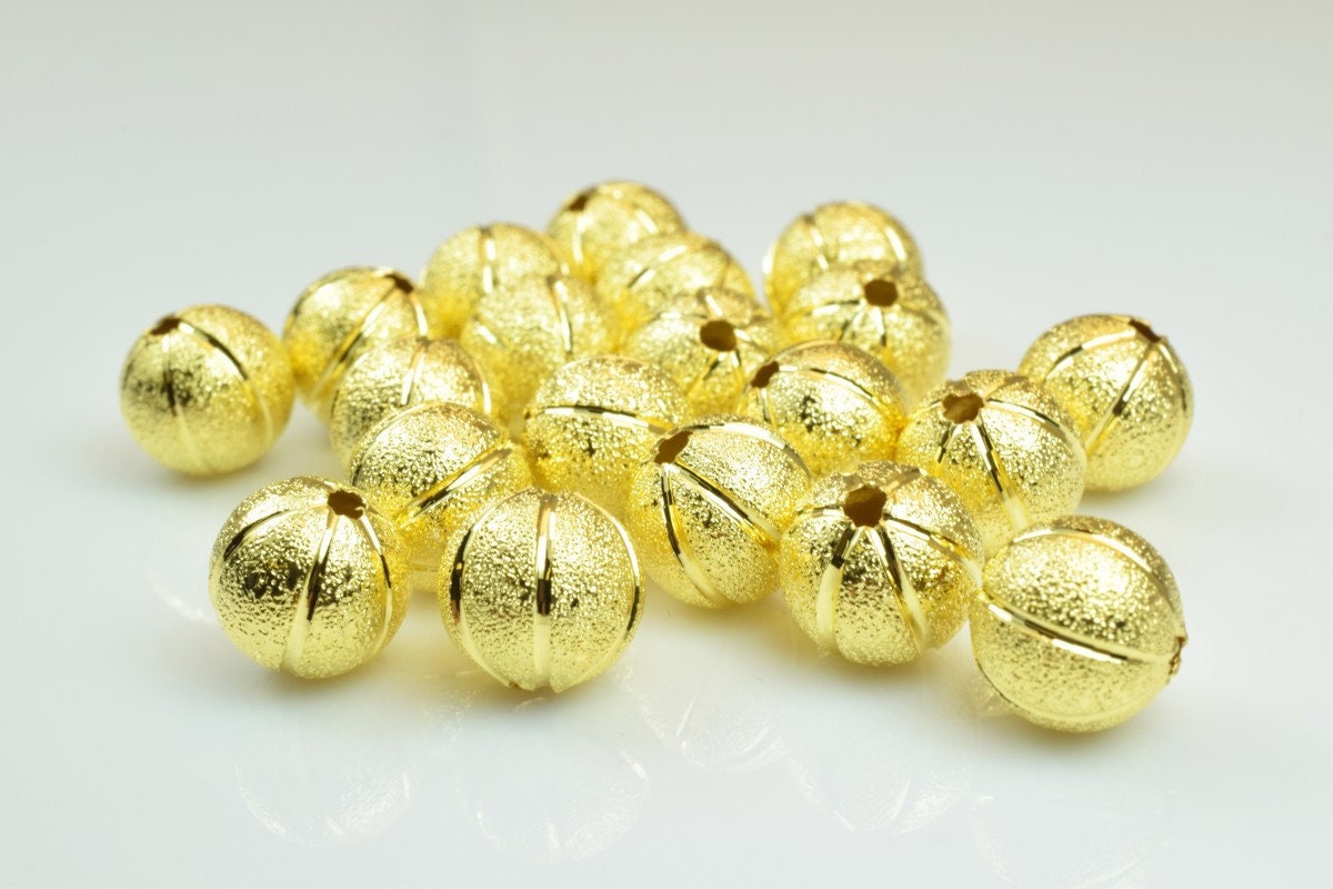 100 PCs Gold Plated Carved Round Beads 8mm/10mm Diamond Cut jewelry making supplies