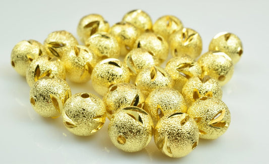100 PCs Gold Plated Carved Round Beads 8mm/10mm Diamond Cut jewelry making supplies - detail image 2
