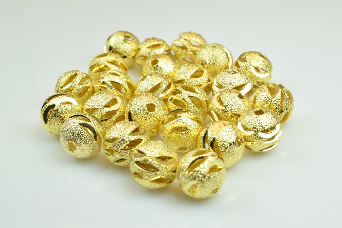 100 PCs Gold Plated Carved Round Beads 6mm/8mm/10mm Diamond Cut For Jewelry Making jewelry making supplies - detail image 5
