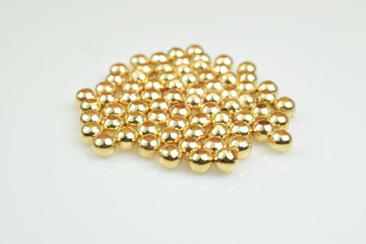 Plain Pinky 18K Gold Plated Carved Round Beads 2mm/3mm Plain Ball Beads With Big Hole For Jewelry Making jewelry making su...