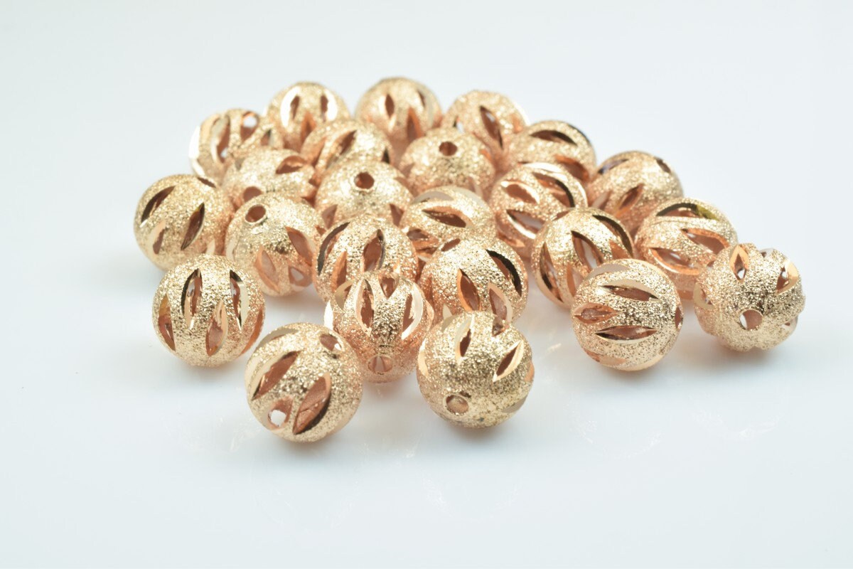 100 PCs Rose Gold Plated Carved Round Beads 6mm/8mm/10mm Diamond Cut For Jewelry Making jewelry making supplies - detail i...