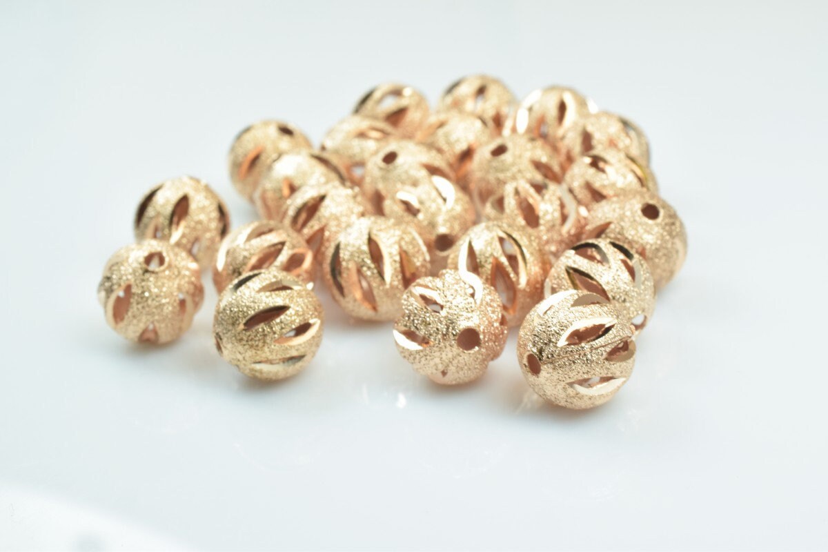 100 PCs Rose Gold Plated Carved Round Beads 6mm/8mm/10mm Diamond Cut For Jewelry Making jewelry making supplies - detail i...