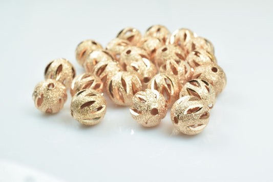 100 PCs Rose Gold Plated Carved Round Beads 6mm/8mm/10mm Diamond Cut For Jewelry Making jewelry making supplies - detail i...
