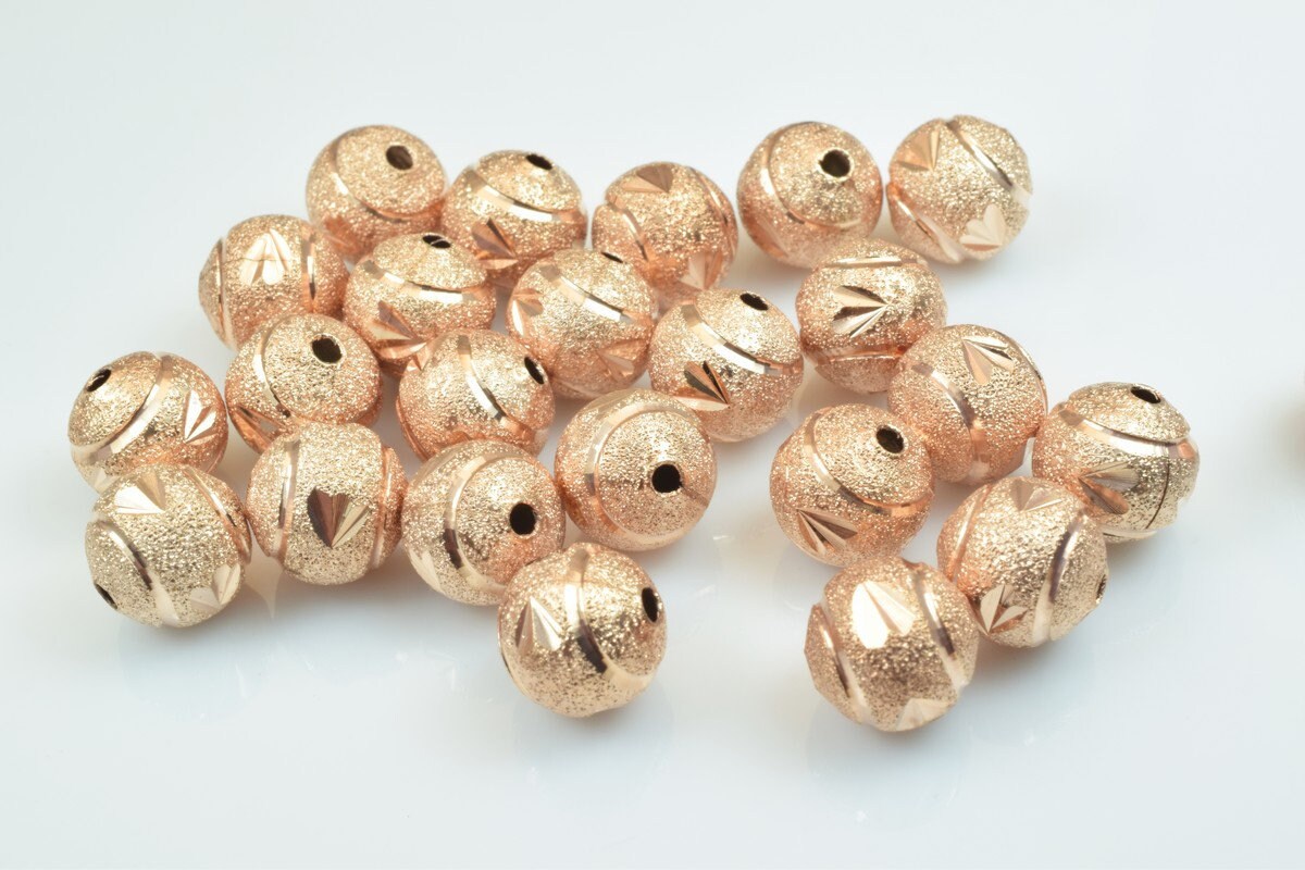 100 PCs Rose Gold Plated Carved Round Beads 6mm/8mm/10mm Diamond Cut For Jewelry Making jewelry making supplies - detail i...