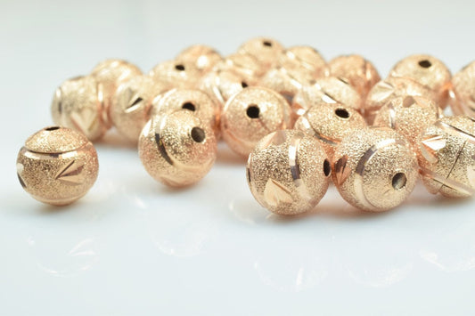 100 PCs Rose Gold Plated Carved Round Beads 6mm/8mm/10mm Diamond Cut For Jewelry Making jewelry making supplies - detail i...