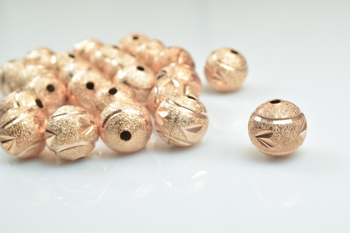 100 PCs Rose Gold Plated Carved Round Beads 6mm/8mm/10mm Diamond Cut For Jewelry Making jewelry making supplies - detail i...