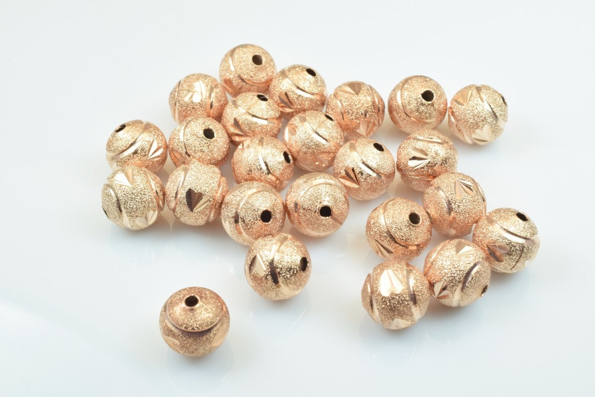 100 PCs Rose Gold Plated Carved Round Beads 6mm/8mm/10mm Diamond Cut For Jewelry Making jewelry making supplies - detail i...