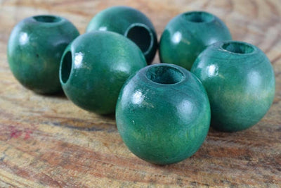 24x23mm Round Large Hole Green Wooden Beads, Wooden Beading Tools, Large Hole Green Wood Beads, Macrame Beads, Round Woode...