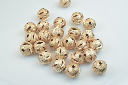 100 PCs Rose Gold Plated Carved Round Beads 6mm/8mm/10mm Diamond Cut For Jewelry Making jewelry making supplies - detail i...