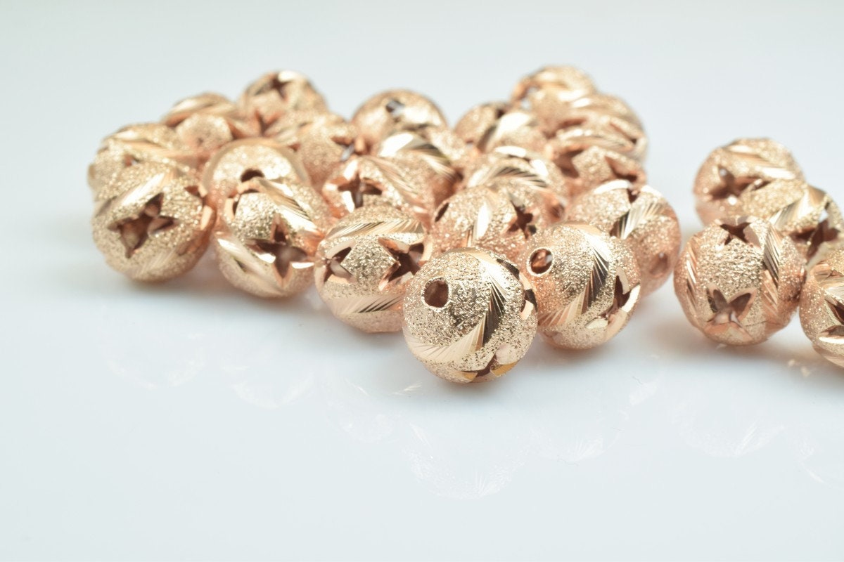 100 PCs Rose Gold Plated Carved Round Beads 6mm/8mm/10mm Diamond Cut For Jewelry Making jewelry making supplies - detail i...