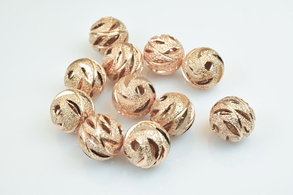 100 PCs Rose Gold Plated Carved Round Beads 6mm/8mm/10mm Diamond Cut For Jewelry Making jewelry making supplies - detail i...