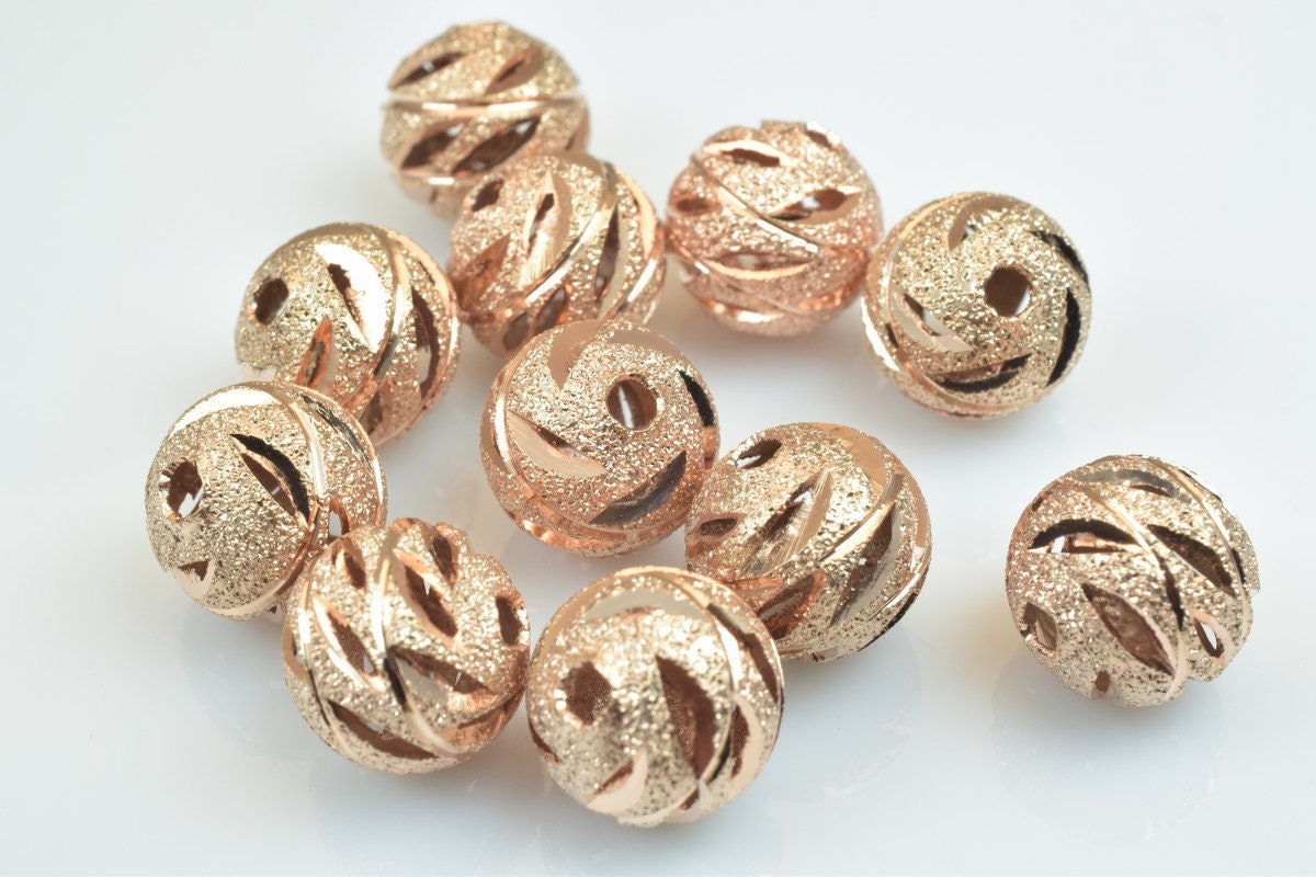 100 PCs Rose Gold Plated Carved Round Beads 6mm/8mm/10mm Diamond Cut For Jewelry Making jewelry making supplies - detail i...
