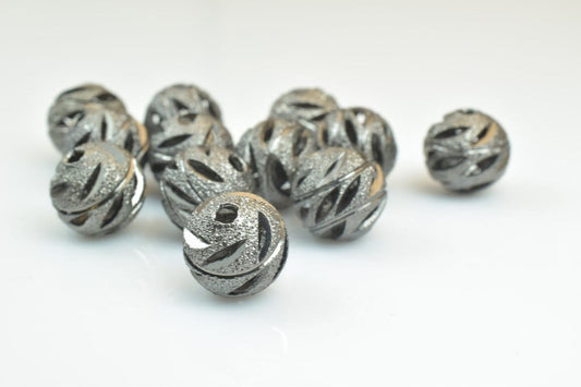 100 PCs Gun Metal Plated Black Carved Round Beads 6mm/8mm/10mm Diamond Cut For Jewelry Making jewelry making supplies
