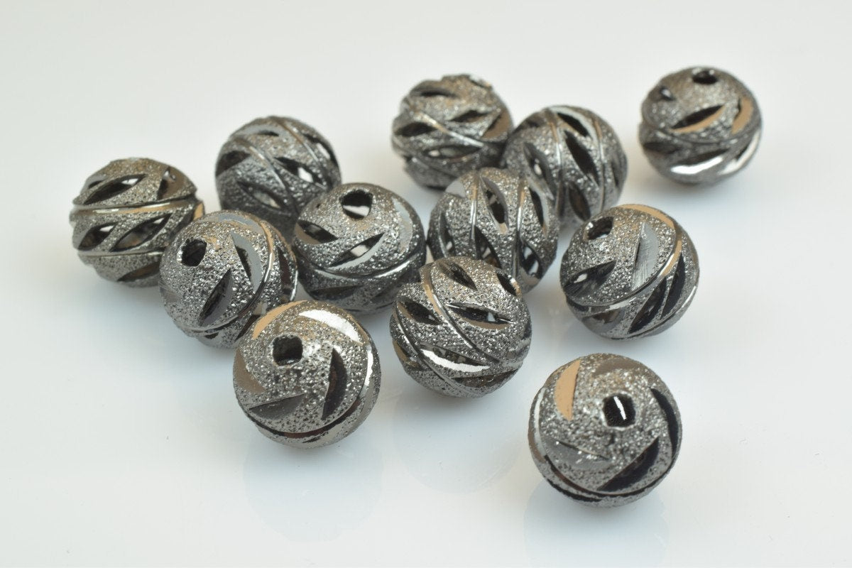 100 PCs Gun Metal Plated Black Carved Round Beads 6mm/8mm/10mm Diamond Cut For Jewelry Making jewelry making supplies - de...