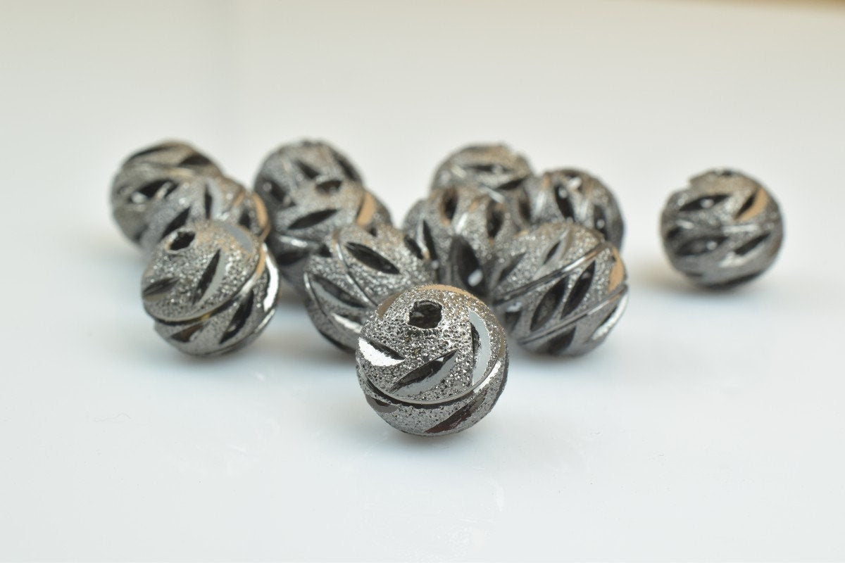 100 PCs Gun Metal Plated Black Carved Round Beads 6mm/8mm/10mm Diamond Cut For Jewelry Making jewelry making supplies - de...